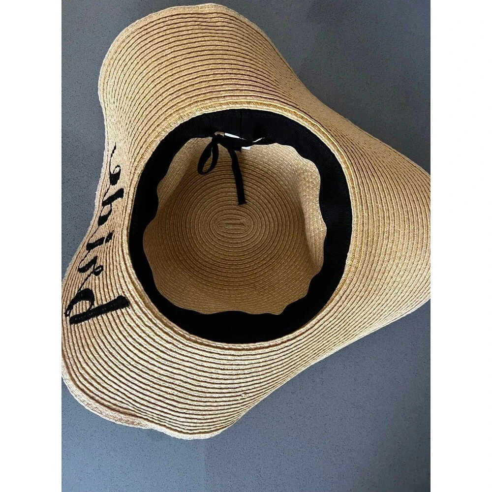 Genuine C.C Bride Wide Brim Straw Floppy Beach Hat with Ribbon
